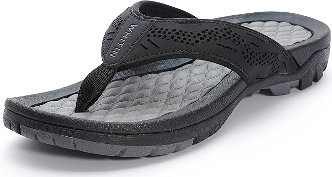 WHITIN Men's Slip Resistant Outdoor Flip Flops with Arch Support C10 | Supportive Footbed Reduces Fatigue, EVA Cushioning Softens Steps, No-slip Outsole Adds Grip, Soft Toe-Post Reduces Friction