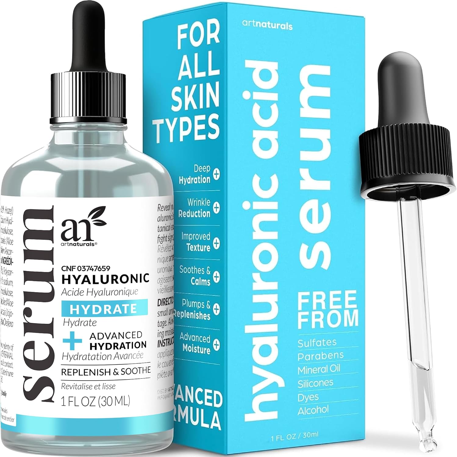 ArtNaturals Anti-Aging Hyaluronic Acid Serum - 1 Fl Oz  30ml - for Face Clinical Strength with Vitamin C Serum, Vitamin E and Green Tea – Helps Reduce Wrinkles for Youthful and Radiant Skin - 1 oz.