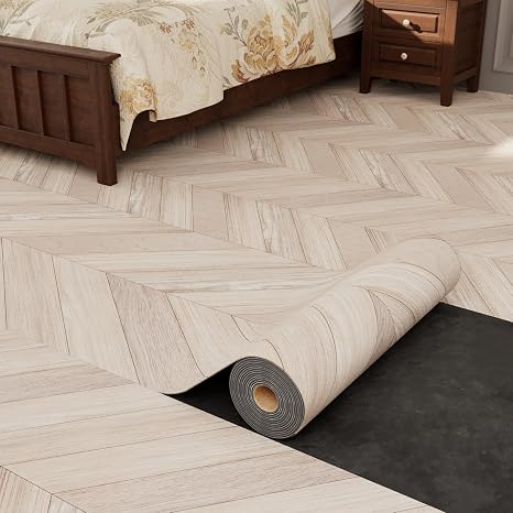 Oxdigi Peel and Stick Herringbone Vinyl Flooring Roll 23"x 393"/64 Sq.Ft, Self Adhesive Vinyl Floor Tiles Wood Plank Flooring Waterproof Wear-Resistant for Any Room, DIY Floor Coverings, Light Wood