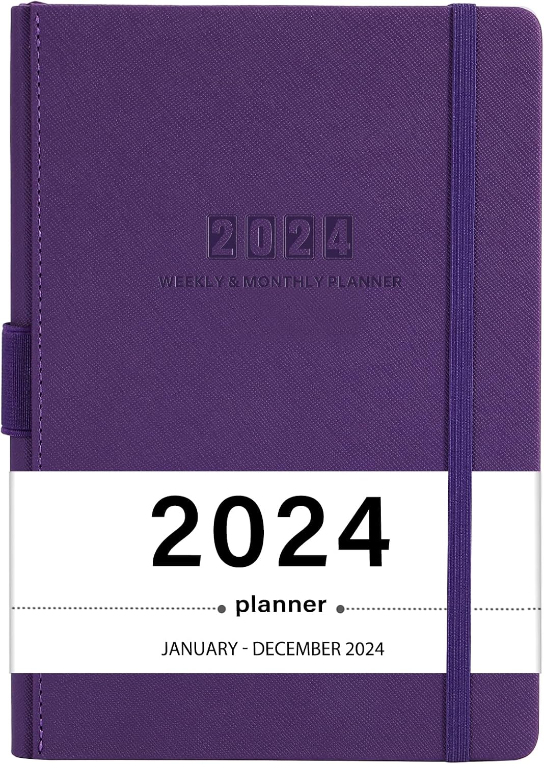2024 Planner - 12-Months Weekly Monthly Planner 2024, January 2024 - December 2024, 5.75 x 8.25, Saffiano Leather with Thick Paper, Back Pocket with 40 Notes Pages - Purple