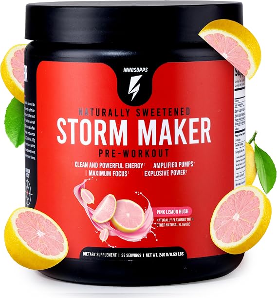 InnoSupps Storm Maker Pre Workout Powder, Pink Lemon Rush, 23 Servings