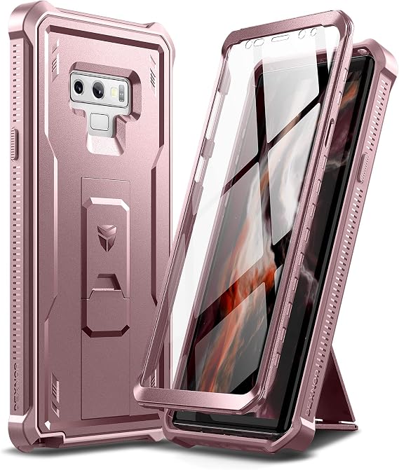 Dexnor Full Body Case for Samsung Galaxy Note 9/6.4 inches, [Built in Screen Protector and Kickstand] Heavy Duty Military Grade Protection Shockproof Protective Cover for Galaxy Note 9,Peony Pink