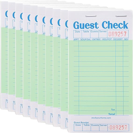 Stock Your Home Green Guest Check Books for Servers (10 Pack) Server Note Pads, Waiter Checkbook, Food Receipt Book, Restaurant Order Pad, Paper Checks, Waitress Accessories, 500 Total Tickets