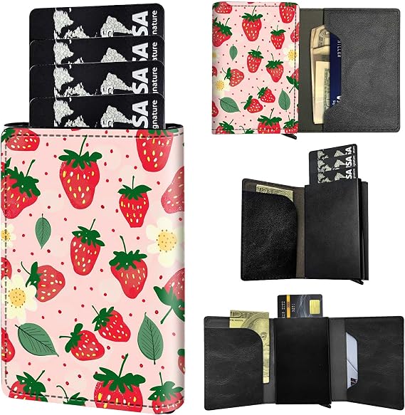 RFID Blocking Card Holder Wallet Billeteras de Hombres, Pop Up Minimalist Wallet for Men Women, Large Capacity Smart Wallet fit Money, ID Card, Driver's License, Strawberry