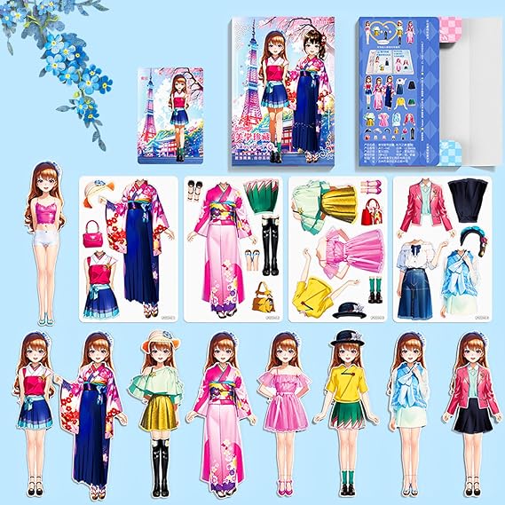 Magnetic Dress Up Paper Doll,Magnet Princess Dress Up Dolls for Girls Ages 4-7 Kids,Travel Activities Road Trip Car Ride Interactive Learning Created Imagine Set Birthday Gift (H Set)