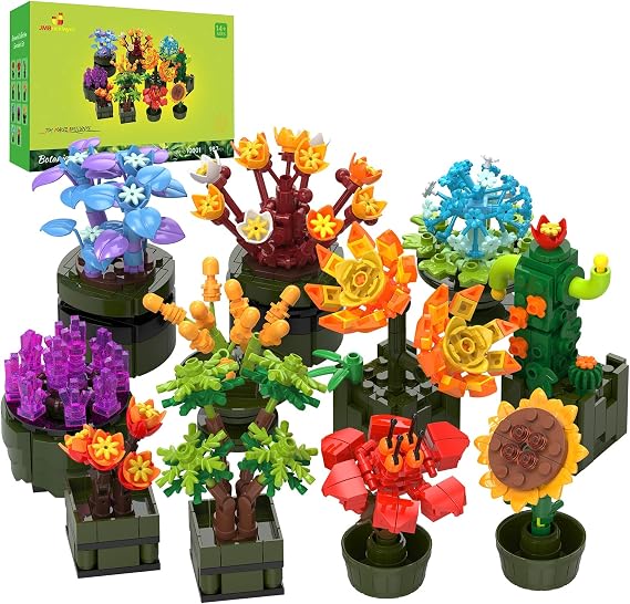 JMBricklayer Flowers Succulents Building Sets for Adults Valentines Day, 12 Pack Tiny Plants Botanical Collection Display for Room Decor, Bonsai Flowers Building Blocks Gifts for Women Valentines