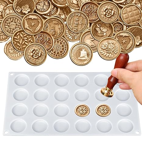 Palksky Silicone Mat/Pad for Wax Seal Stamp, 24-Cavity Wax Sealing Mat with Removable Sticky Dots for DIY Craft Adhesive Waxing