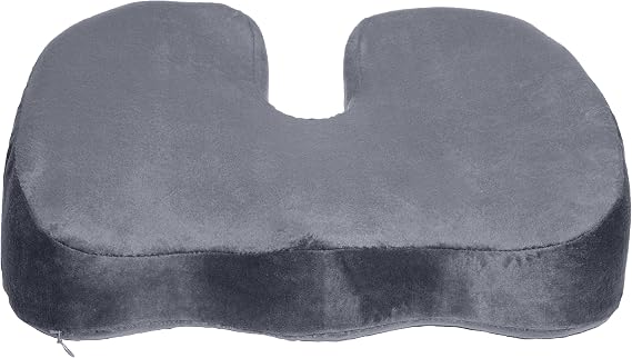 Deluxe Comfort Coccyx Orthopedic Gel Enhanced Comfort Foam Sciatica Relief Tailbone Support Great for Car or Office Seat Cushion, Grey