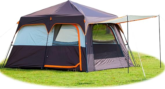 KTT Extra Large Tent 8-10-12-14 Person(A),Family Cabin Tents,2 Rooms,3 Doors and 3 Windows with Mesh,Straight Wall,Waterproof,Double Layer,Big Tent for Outdoor,Picnic,Camping,Family Gathering