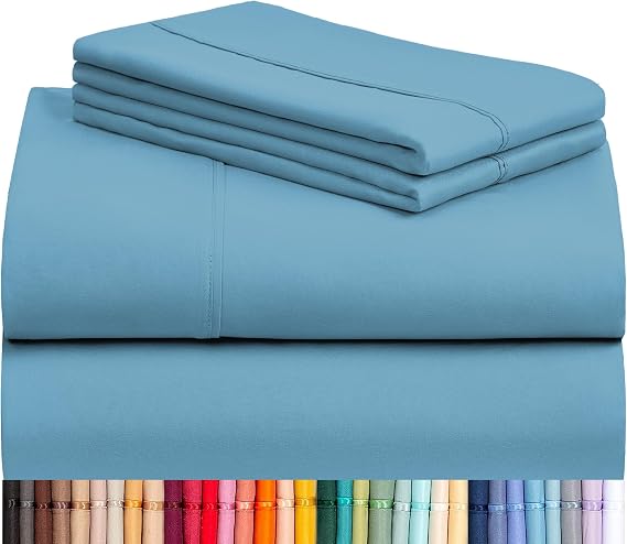 LuxClub 4 PC California King Size Sheet Set Sheets Deep Pockets 18" Wrinkle Free Cooling Sheets Machine Washable Hotel Bedding Silky Soft - Light Blue California King