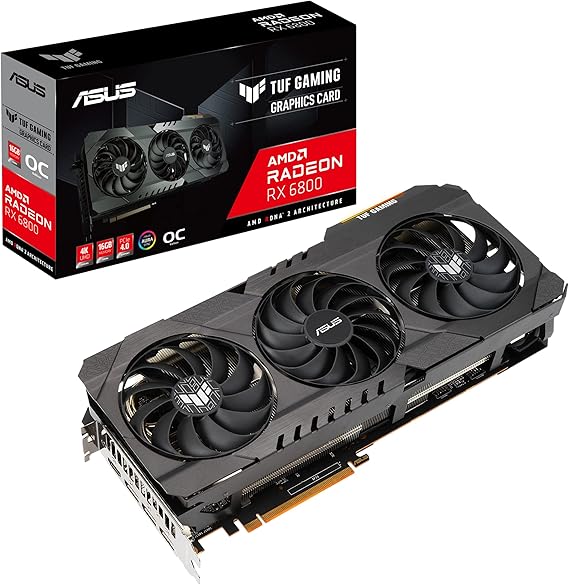 GIGABYTE ASUS TUF Gaming AMD Radeon RX 6800 OC Edition Graphics Card (PCIe 4.0, 16GB GDDR6, HDMI 2.1, DisplayPort 1.4a, Dual Ball Fan Bearings, All-Aluminum Shroud, Reinforced Frame, GPU Tweak II)
