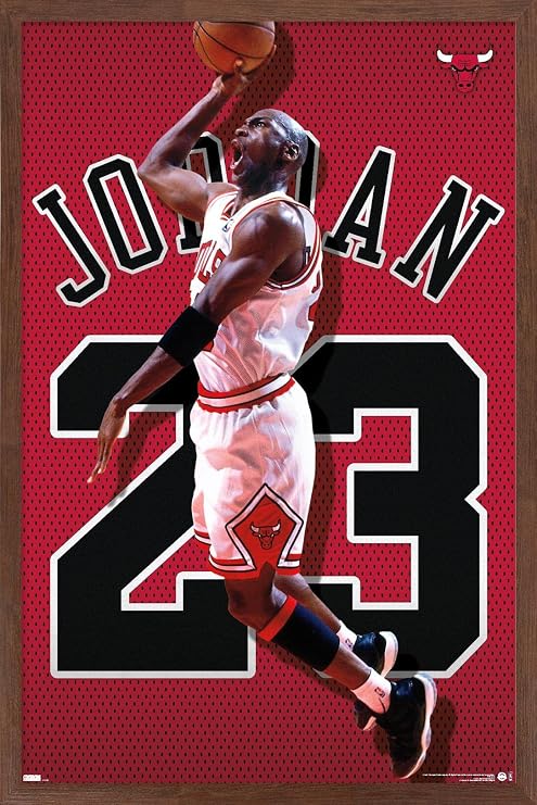 Trends International Michael Jordan - Jersey Wall Poster, 22.375" x 34", Mahogany Framed Version
