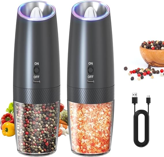 Şarjlı Tuz Karabiber Değirmeni, 5 Kademeli Öğütme Ayarı, 135 Ml Geniş Hazneli, Otomatik Çalışma Özelliği, Led Işıklı Tasarım, Sessiz Kullanım, 2 Adet Elektrikli Otomatik Tuz Karabiber Baharat Öğütücü