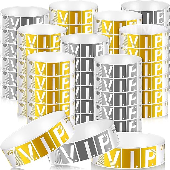 400 Pcs VIP Wristbands for Events Waterproof Party Armbands Gold and Silver Paper Wrist Bands Lightweight Paper Wristbands Custom Bracelets Arm Bands for Events Clubs