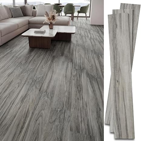 INMOZATA 36 Pack Peel and Stick Floor Tile Waterproof Vinyl Plank Flooring | 54 Sq.Ft, Heat-resistant, Wood Grain Self Adhesive Flooring for DIY Bedroom Living Room Bathroom Kitchen (Mist Gray)