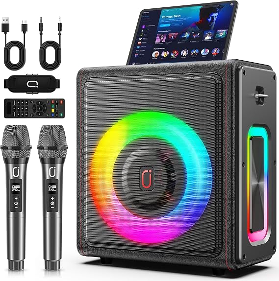 Karaoke Machine for Adults with 2 Wireless Microphones, 200W PA System