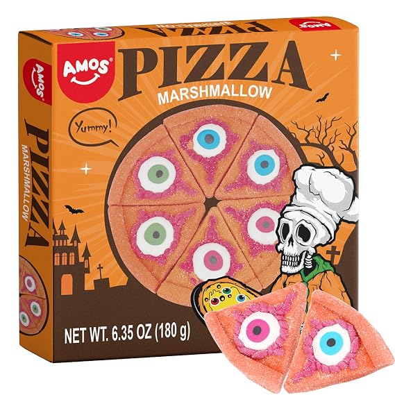 AMOS Halloween Pizza Gummy & Eyeball Marshmallow Candy Fun, Gross-Looking Treats for Kids, Parties, Birthdays & More 180g Bag