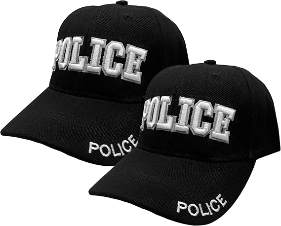 Police Hat Law Enforcement Baseball Cap - White Embroidery Police Front & Bill - Hook & Loop Adjustable Size