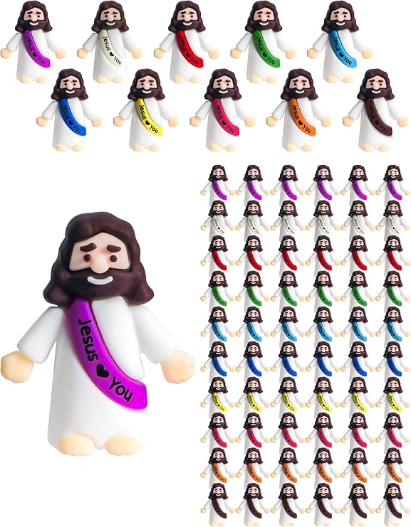 Little Jesus Figures, 50pcs Mini Jesus Figurines in Bulk | 10 Colors Baby Jesus Figure for Hide and Seek, Religious Party Favors, Sunday School Gifts, Baptism Presents, Christmas Gift