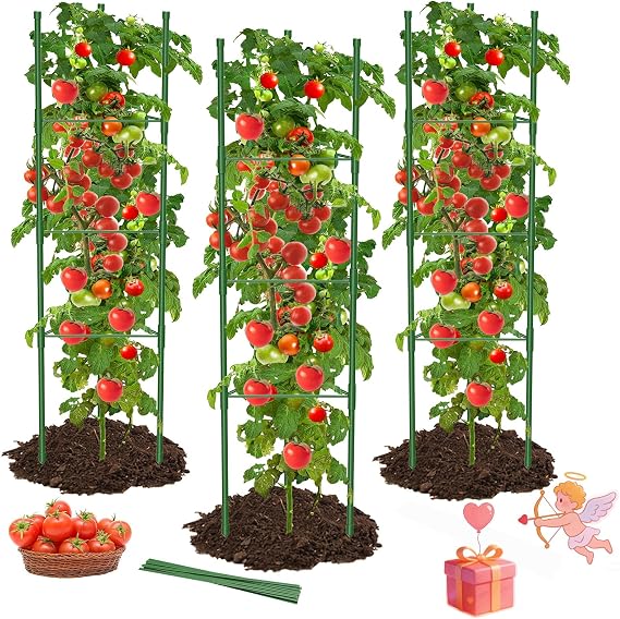MYMULIKE 3 Pack Tomato Cages for Garden, 51in*13in Adjustable Tomatoes Plant Stakes Support Cages Trellis, Garden Trellis for Vegetable Flowers Fruits Climbing Plants- 20 Binding Wires Included