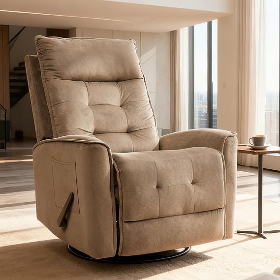 Swivel Rocker Recliner Chair for Adults, Rocking Chair Small Rocker Recliner Chair for Small Spaces, RV, Living Room(Brown)