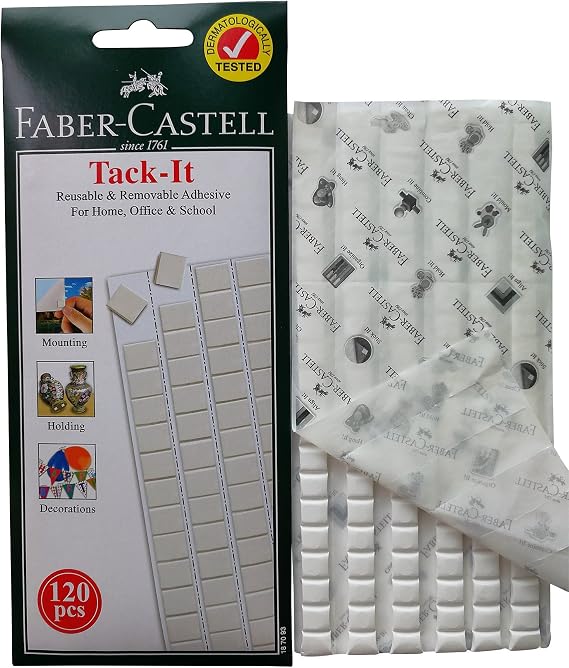 Faber-Castell Reusable Removable Adhesive Tacky Putty White Tack, Poster & Multipurpose Wall Safe Sticky Tack (120 Pieces)