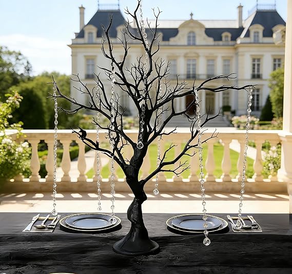 Metallic Manzanita Centerpiece Tree with 8 Acrylic Bead Chains for Wedding Banquet Birthday Party Event Tabletop Decorations (Black, 34)