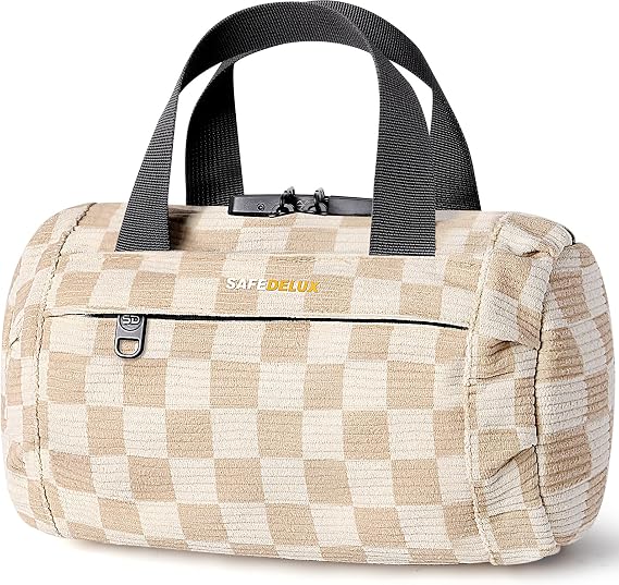 Smell Proof Bag with Combination Lock, Odorless Activated Carbon Fiber Smell Proof Container, Portable Stash Box for Travel, Home, Office & Gifts (Khaki)