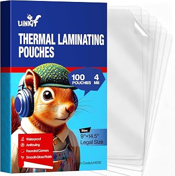 Uinkit 4mil Legal Size Laminating Pouches, 100 Pack 8.5x14 Inches - Premium Heavy Duty Laminating Sheets for Business Documents, Training Manuals, Durable Menus & Office Signage with Thermal Laminator