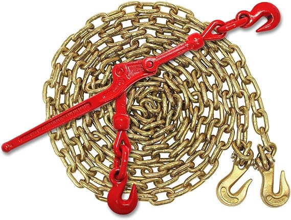 DC Cargo Chain Binder Kit | 3/8" Grade 70 Extra Long 20 Foot Chain - and Load Binder Set | Heavy Duty Ratcheting Chain and Binder | Load Chain and Binders 6,600lb Working Load Limit As Set