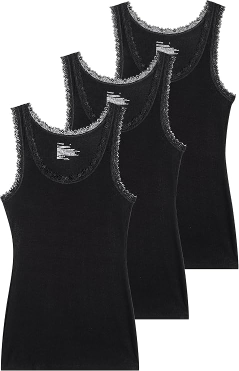 Comfneat Women's 3-Pack Sleepwear Lace Trim Tank Tops Stretchy Undershirts