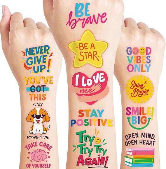 96 PCS Motivational Pre-Cut Temporary Tattoos for Kids |