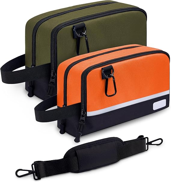 2-Pack Small Tool Bags, Zipper Pouch for Organizing, Utility Small Tool Pouch with Multi-Pocket Compartments and Adjustable Shoulder Strap, Carabiner & Label Area (12" & 10")