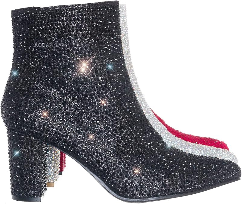 Women Rhinestone Block Chunky Heel Ankle Bootie Iceberg 12 By Forever shoes Black 9