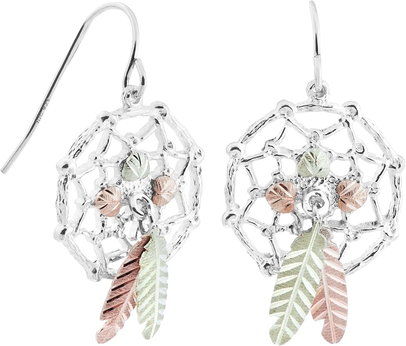 Dream Catcher Feather Earrings, Sterling Silver, 12k Green Gold, 12k Rose Black Hills Gold