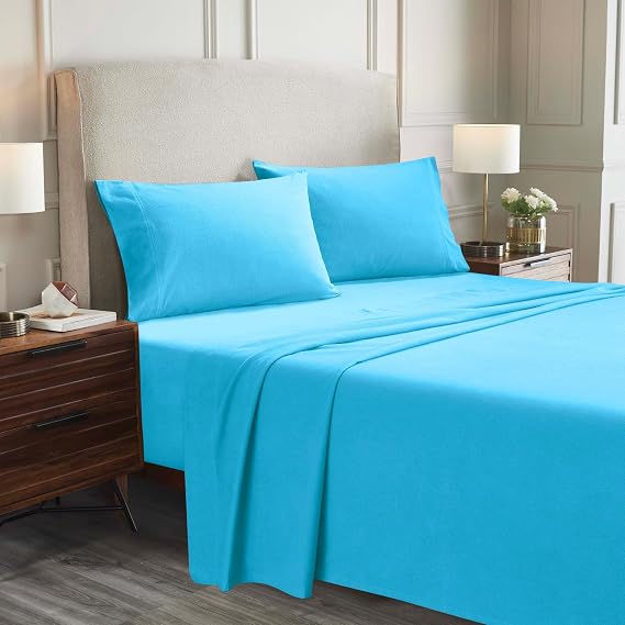 Superior Paisley or Solid Flannel Cotton Sheet Set, Fuzzy Warm Sheets, Traditional Bohemian Bedding, Includes 1 Flat Sheet, 1 Elastic Deep Pocket Fitted Sheet, 2 Pillowcases, Queen, Blue