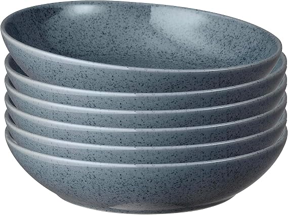 Denby - Dark Gray Speckle Pasta Bowls Set of 6 - Gray Reactive Glaze, Patterned - Dishwasher, Microwave Safe Crockery 35.5oz - Ceramic Stoneware Tableware - Chip & Crack Resistant