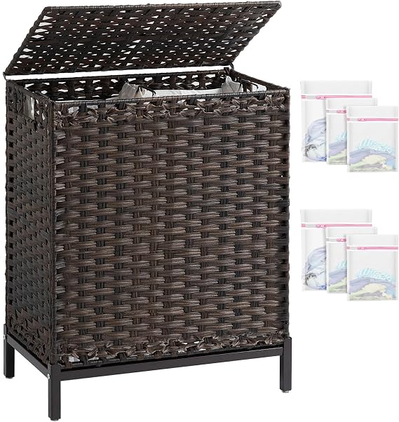 SETVSON Laundry Hamper with Lid, 29.6 Gal 2-Bag Clothes Sorter, Brown