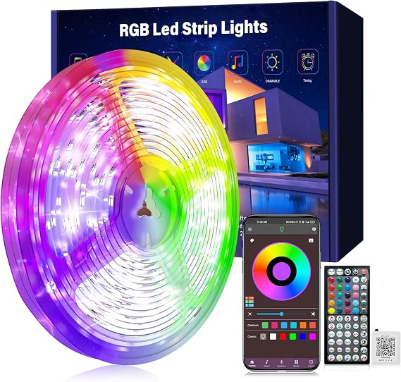 Ledagic Led Lights for Bedroom 50ft (1 Roll), RGB Led Lights Music Sync