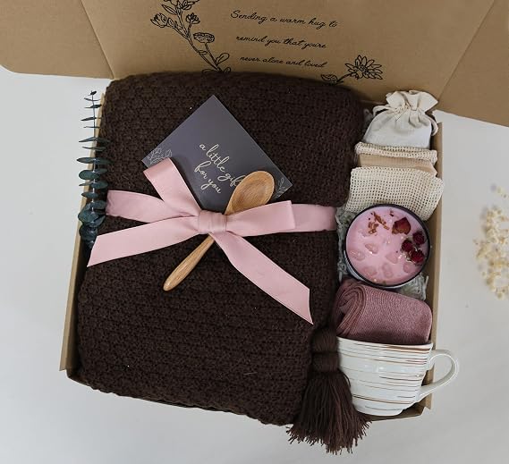 Get Well Gift Baskets for Women &Men- Self Care Package - After Surgery, Sympathy/Relaxation/Thank You Gifts, Thinking of You/Grief/Bereavement/Miscarriage Gifts for Women(Brown)