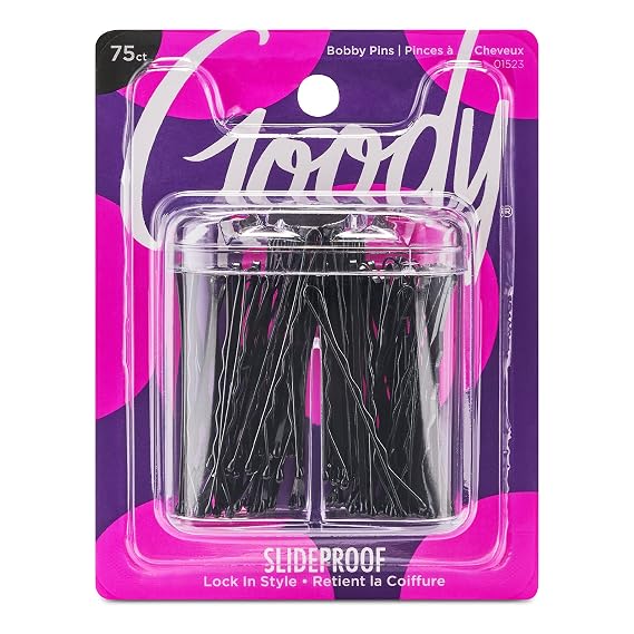 Goody SlideProof Bobby Pin Box with Magnetic Top - 75 Ct, Black Bobby Pins for Hair Styling, Lock In Style, Comfortable, Pain-Free Styling Accessories for Women & Men, All Hair Types