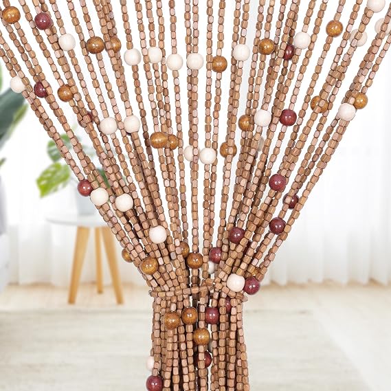 BECHAEO Handmade Boho Bamboo Beaded Curtain for Doorway, 35.5 x 75 Inches | Hanging Door Bead Curtain Room Divider for Window Hallway Closet Bedroom Living Hippie Rustic Farmhouse Aesthetic Room Decor