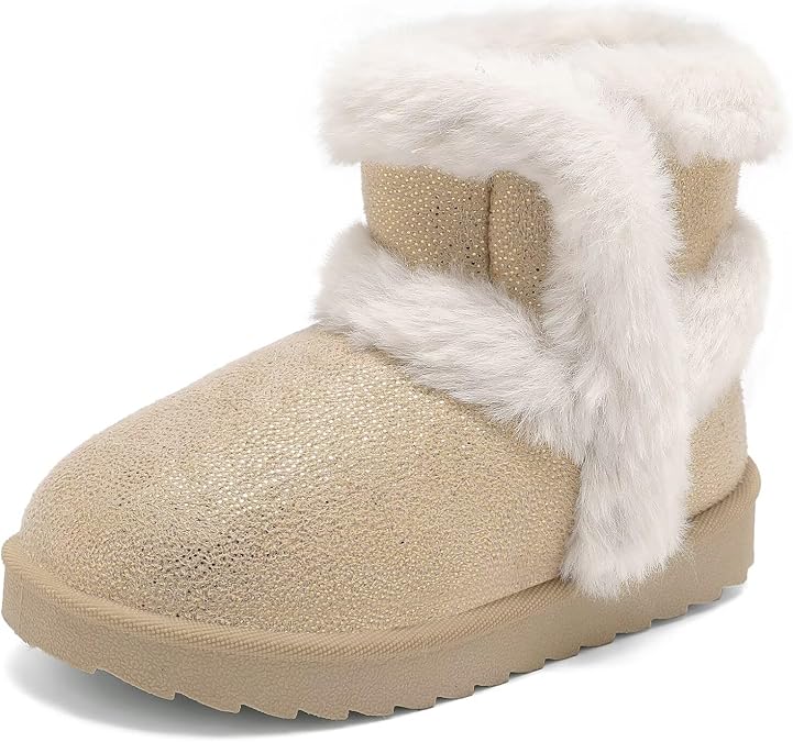 Cubufly Toddler Little Girls Boots Warm Winter Kids Ankle Fur Lined Snow Shoes Non-Slip