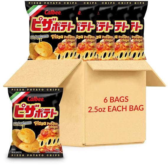 Calbee Potato Chips (Pizza Potato, 2.54 oz) | Taste The Tradition of Japanese Snacks Enjoy These Irresistible & Deliciously Crunchy (6 Pack) 15.24 Ounce