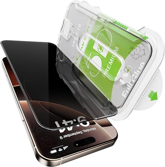 PREMIUM Privacy (Privacy) Screen Protector Compatible with iPhone 15 Pro Max 45° Ghost View, Easy Installation with Alignment Apparatus, Extra Strong Against Impact and Dust-Free Tempered Glass