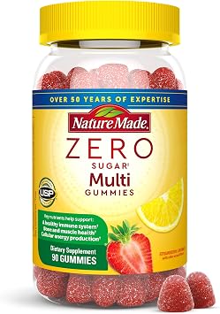 Nature Made Zero Sugar Multivitamin Gummies, Mens & Womens Multivitamins, Daily Nutritional Support Vitamin and Mineral Supplement, Aspartame Free, 90 Gummies, 45 Day Supply