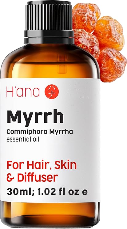 H'ana Myrrh Essential Oil for Skin, Diffuser, 1.02 Fl Oz | Undiluted Myrrh Oil for Grounding Meditation Diffuser Blends, Perfume Making, Skin Care & DIY Beauty Blends