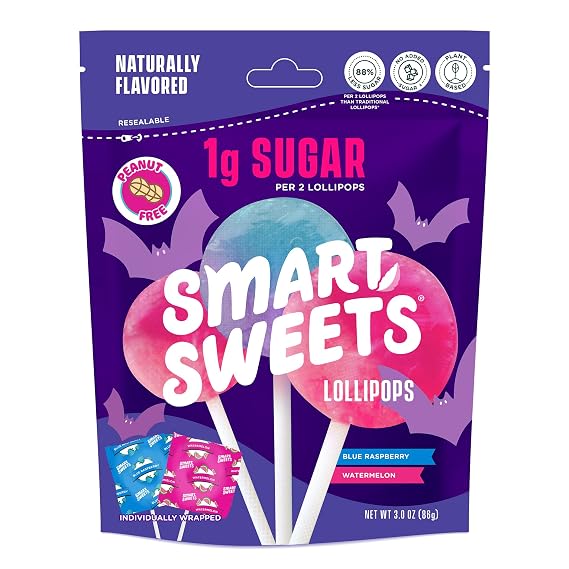 SmartSweets Halloween Lollipops, Low Sugar Hard Candy, 3.0oz Bag