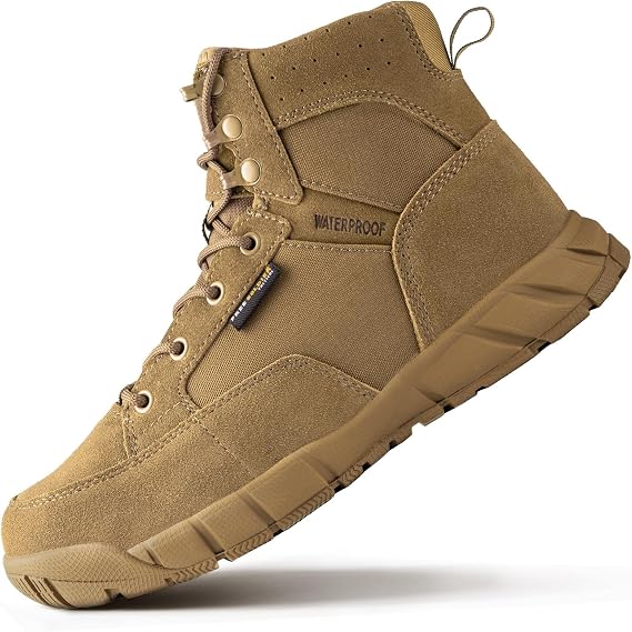 FREE SOLDIER Men's Durable Work Boots 6 Inches Lightweight Waterproof Hiking Boots Suede Leather Tactical Boots