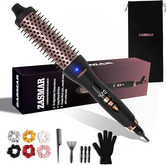 1.5 Ceramic Thermal Brush with 10 Temperature Settings, Heated Round Brush for Soft Curls, 30s Fast Heated Brush for Blow Out Look, Dual Voltage, Quick & Easy to Use